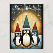 ストリングライトフルムーンサンタペンギンクリスマス シーズンポストカード (正面)