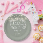 ストリングライトフローラセージ結婚グリーン ペーパープレート (パーティー)