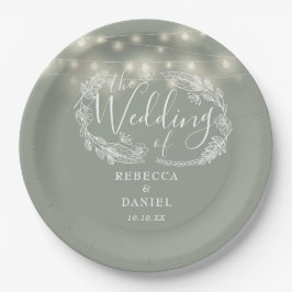 ストリングライトフローラセージ結婚グリーン ペーパープレート