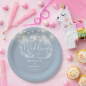 ストリングライトフローラダスティブルー結婚ズ ペーパープレート (パーティー)