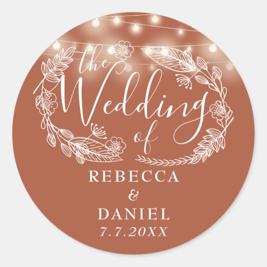 ストリングライトフローラテラコッタ結婚ズ ラウンドシール (正面)