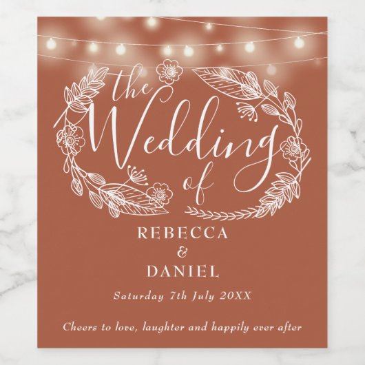 ストリングライトフローラテラコッタ結婚ズ ワインラベル (シングルラベル)