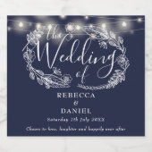 ストリングライトフローラネイビー結婚ブルー ビールラベル (シングルラベル)