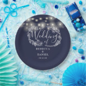 ストリングライトフローラネイビー結婚ブルー ペーパープレート (パーティー)