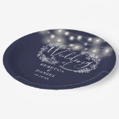 ストリングライトフローラネイビー結婚ブルー ペーパープレート (アングル)