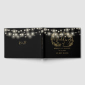 ストリングライトフローラブラックと金ゴールド結婚ズ ゲストブック (全面)