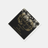 ストリングライトフローラブラックと金ゴールド結婚ズ スタンダードカクテルナプキン (角)