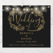 ストリングライトフローラブラックと金ゴールド結婚ズ ビールラベル (シングルラベル)