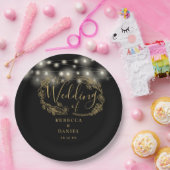 ストリングライトフローラブラックと金ゴールド結婚ズ ペーパープレート (パーティー)