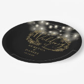 ストリングライトフローラブラックと金ゴールド結婚ズ ペーパープレート (アングル)