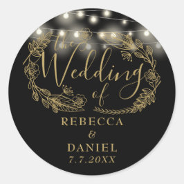 ストリングライトフローラブラックと金ゴールド結婚ズ ラウンドシール
