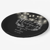 ストリングライトフローラ白黒結婚ズ ペーパープレート (アングル)