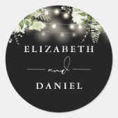 ストリングライトフローラ白黒結婚式の引き出物 ラウンドシール (正面)