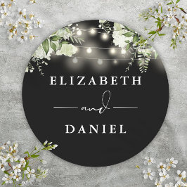 ストリングライトフローラ白黒結婚式の引き出物 ラウンドシール