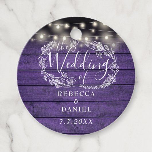 ストリングライトフローラ素朴パープルウッド結婚ズ フェイバータグ (正面)