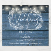 ストリングライトフローラ素朴ブルー結婚ウッド ビールラベル (シングルラベル)