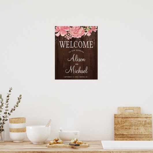ストリングライトフローラ結婚赤面のウェルカムサイン ポスター (キッチン)