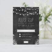 ストリングライトブラックチャックボードRSVP応答カード 出欠カード (スタンド正面)