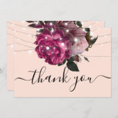 ストリングライトブルゴーニュ感謝していの花あなた 招待状 (正面/裏面)