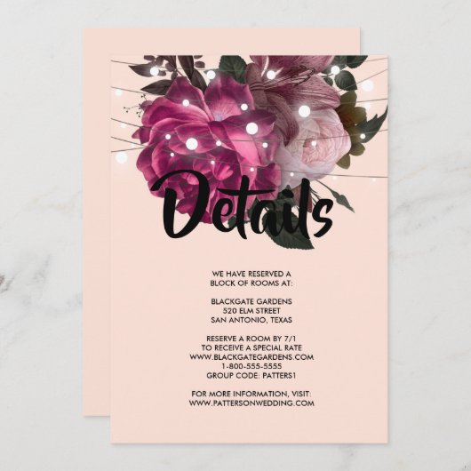 ストリングライトブルゴーニュ花招待状 招待状 (正面/裏面)