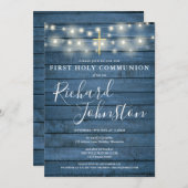 ストリングライトブルーウッドファースト聖餐式 招待状 (正面/裏面)