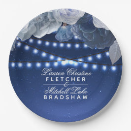 ストリングライトブルーエレガントな結婚式 ペーパープレート