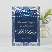 ストリングライトブルーエレガントな結婚式 招待状 (スタンド正面)