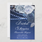 ストリングライトブルーエレガントブライダルシャワー 招待状 (正面)