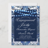 ストリングライトブルーエレガント婚約 招待状 (正面)