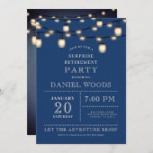 ストリングライトブルーサプライズ退職パーティー 招待状 (正面/裏面)