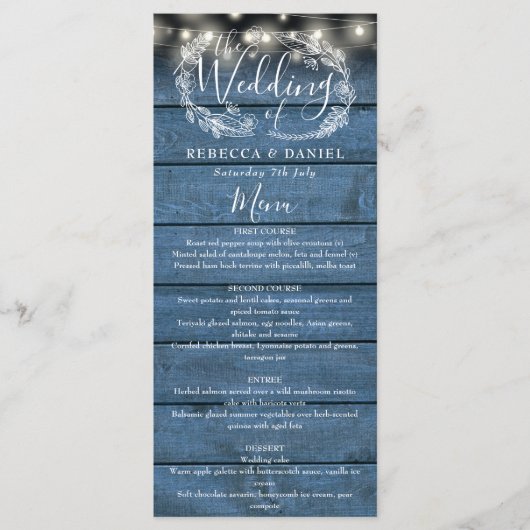 ストリングライトブルー素朴ウッドフローラ結婚ズ メニュー (正面)