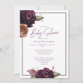 ストリングライトベビーシャワーピンク金ゴールド紫フローラ 招待状 (正面)