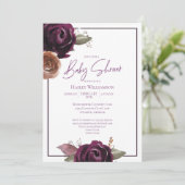 ストリングライトベビーシャワーピンク金ゴールド紫フローラ 招待状 (スタンド正面)