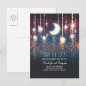 ストリングライトムーンスターロマンチックな日付保存 案内ポストカード (正面/裏面)