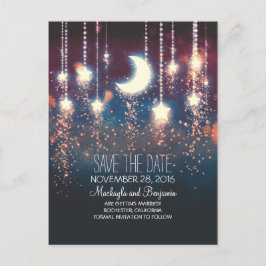 ストリングライトムーンスターロマンチックな日付保存 案内ポストカード