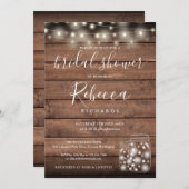 ストリングライトメイスンジャーススクリプトブライダルシャワー 招待状 (正面/裏面)