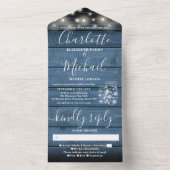 ストリングライトメイスンジャースブルー素朴ウッド結婚ズ オールインワン招待状 (内側)