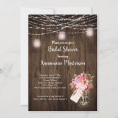 ストリングライトメイソンジャーフローラブライダルシャワー | 招待状 (正面)