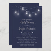 ストリングライトメイソンジャーブルーブライダルシャワー 招待状 (正面/裏面)