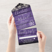 ストリングライトメイソン素朴ジャースパープル結婚ウッド オールインワン招待状 (貼ってはがせる)