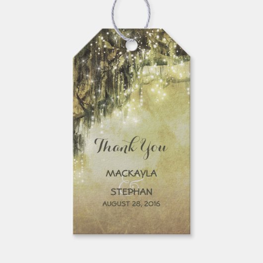 ストリングライトモッシーな木の枝結婚の ギフトタグ (正面)