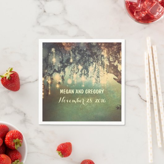 ストリングライトヤナギの木の枝結婚の スタンダードカクテルナプキン (インサイチュ)