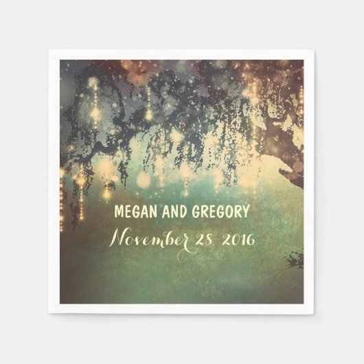 ストリングライトヤナギの木の枝結婚の スタンダードカクテルナプキン (正面)