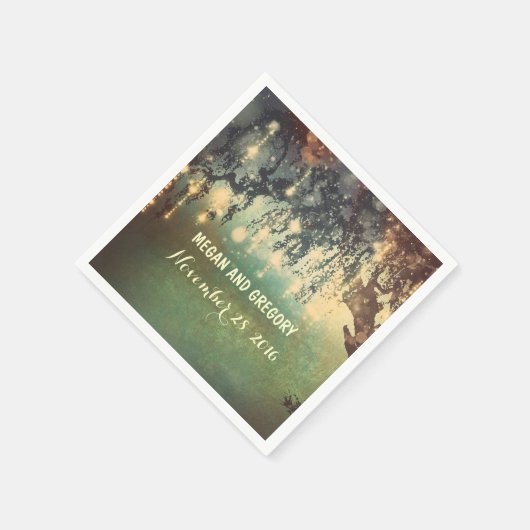 ストリングライトヤナギの木の枝結婚の スタンダードカクテルナプキン (角)