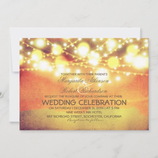 ストリングライトランタン白熱［赤熱］光を放つ結婚式 招待状 (正面)