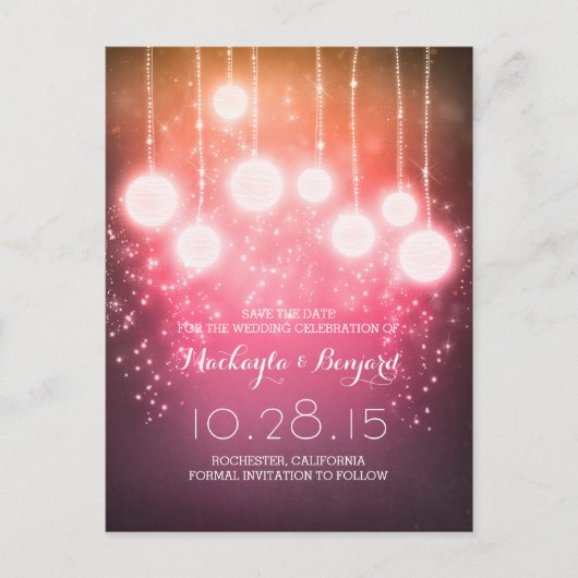 ストリングライトランタン紫の日付を保存 案内ポストカード (正面)