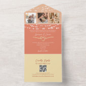 ストリングライトレトロ結婚ピーチのQRコード オールインワン招待状 (内側)