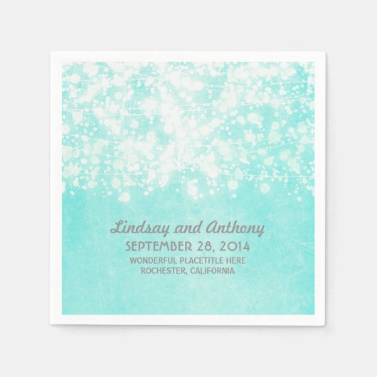 ストリングライトヴィンテージ結婚ブルー スタンダードカクテルナプキン (正面)
