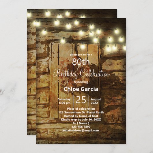 ストリングライト付素朴きカントリーバーン 招待状 (正面/裏面)