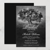 ストリングライト古いオークツリー素朴なブライダルシャワー 招待状 (正面/裏面)